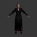 Woman in Black Formal Coat And Long Dress With Arms Outstretched Standing Pose