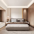 Modern Bedroom Interior With Wooden Walls King Bed And Chevron Flooring
