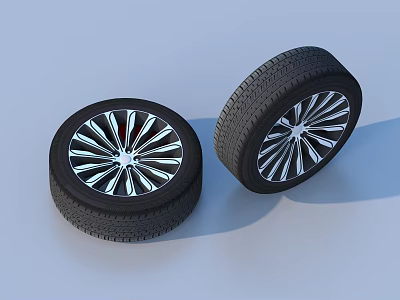 High Quality Car Tires with Silver Spoke Alloy Wheels and Tread Pattern 3d model