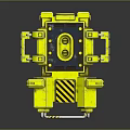 Yellow Mechanical Cube Structure With Support Arms And Black Striped Details 3d model