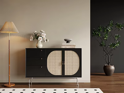 Entrance Cabinet French Retro Side Cabinet End View Cabinet Floor Lamp 3d model