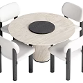 Modern Round Dining Table Set With Light Colored Top Black Center And White Chairs 3d model