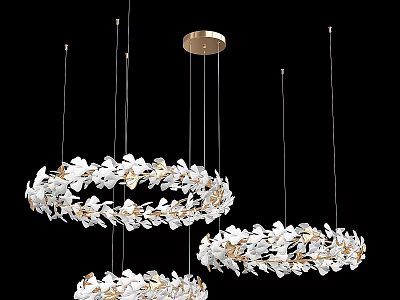 Modern Hanging Chandeliers With White Leaf Decor And Gold Frame Design 3d model