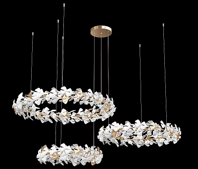 Modern Hanging Chandeliers With White Leaf Decor And Gold Frame Design 3d model