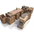 Rustic Wooden Dresser Set With Multiple Drawers And Decorative Bottles Cloth