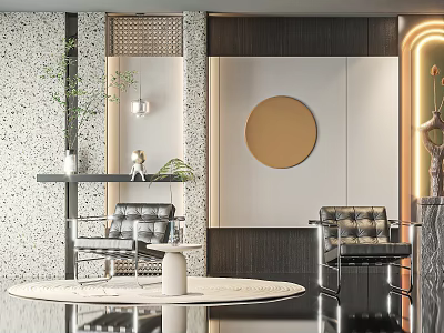Elegant Modern Living Room Coffee Table With Gray Chairs Round Rug And Decorative Art 3d model