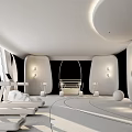 Modern Fitness Gym With Treadmills Dumbbells Green Carpet And Curved Lighting Design