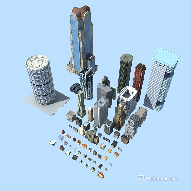 Collection Of 3D Architectural Models Including Skyscrapers And Small Buildings 3d model 