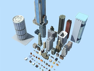 Collection Of 3D Architectural Models Including Skyscrapers And Small Buildings 3d model