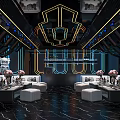 Modern KTV Interior with Neon Lights Comfortable Sofas Marble Floor and Bar Counter 3d model