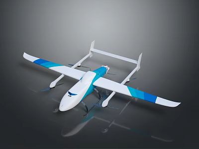 Modern Blue And White Aircraft With Streamlined Body Long Wings And Propellers 3d model