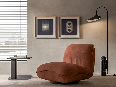 Brown Velvet Lazy Sofa With Gray Wall Two Framed Artworks Floor Lamp And Small Table 3d model