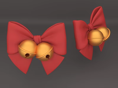 Two Red Bows With Golden Bells As Festive Decorative Items 3d model