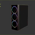Sleek Modern Black Computer Case With Side Panel Featuring Three RGB Circular Fans And Colorful Lighting