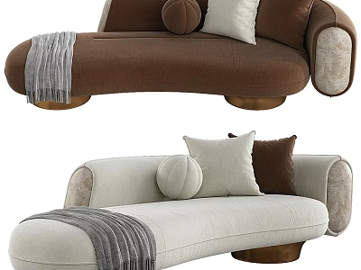 Modern Brown Beige Sectional Sofa With Throw Pillows Blanket Curved Design Metallic Legs 3d model