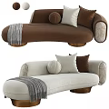 Modern Brown Beige Sectional Sofa With Throw Pillows Blanket Curved Design Metallic Legs