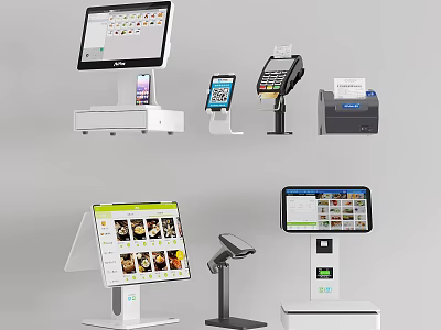 Modern Commercial Equipment With POS Systems Touchscreen Terminals Payment Devices And Receipt Printers 3d model