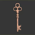 Copper Key With Intricate Design Three Circular Rings And Ornate Handle On Dark Background