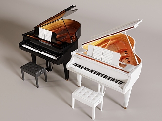 Paint Grand Piano Yamaha Piano Black White Piano Stool 3d model