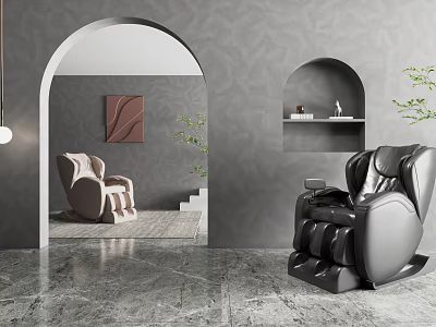 Modern Massage Chairs With Gray Walls Arched Doorway Brown Abstract Painting And Green Plant 3d model