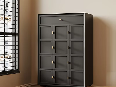 Black Modern Entryway Side Cabinet With Gold Handles And Multiple Storage Compartments 3d model