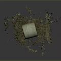 Green Hay Bale With Scattered Dry Grass Pieces On Black Background