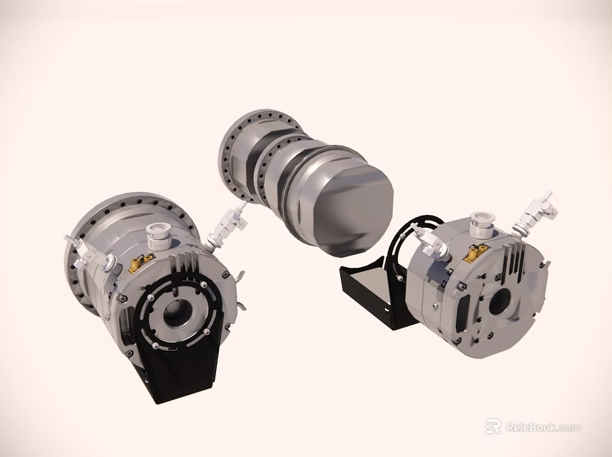 Three Industrial Mechanical Components With Metal Structure And Various Shapes Design 3d model 