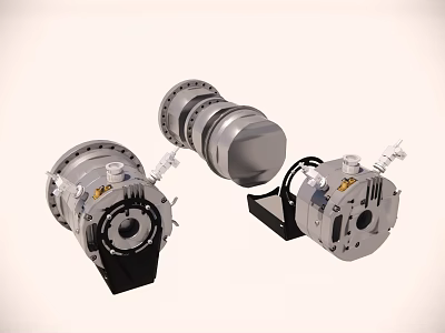 Three Industrial Mechanical Components With Metal Structure And Various Shapes Design 3d model