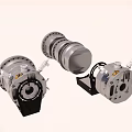 Three Industrial Mechanical Components With Metal Structure And Various Shapes Design