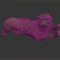 Antique Lion Sculpture Featuring Intricate Carved Details In Reclining Posture