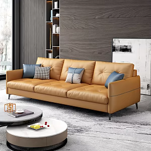 Modern three-seat sofa coffee table combination 3d model