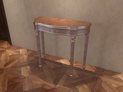 Elegant Carved Wooden Console Table With Intricate Legs On Patterned Floor 3d model