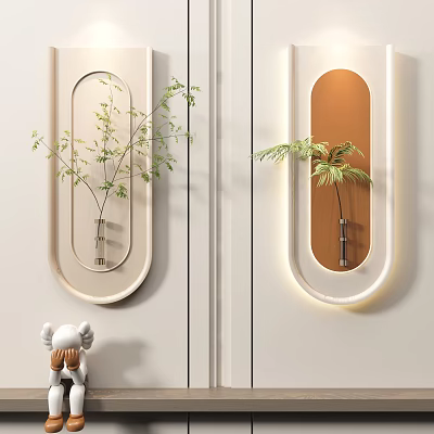 Stylish Wall Decor Featuring Oval Frames Green Plants And Soft Lighting 3d model
