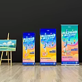 Colorful Advertising Billboards With Roll Up Banners And Vibrant Graphics