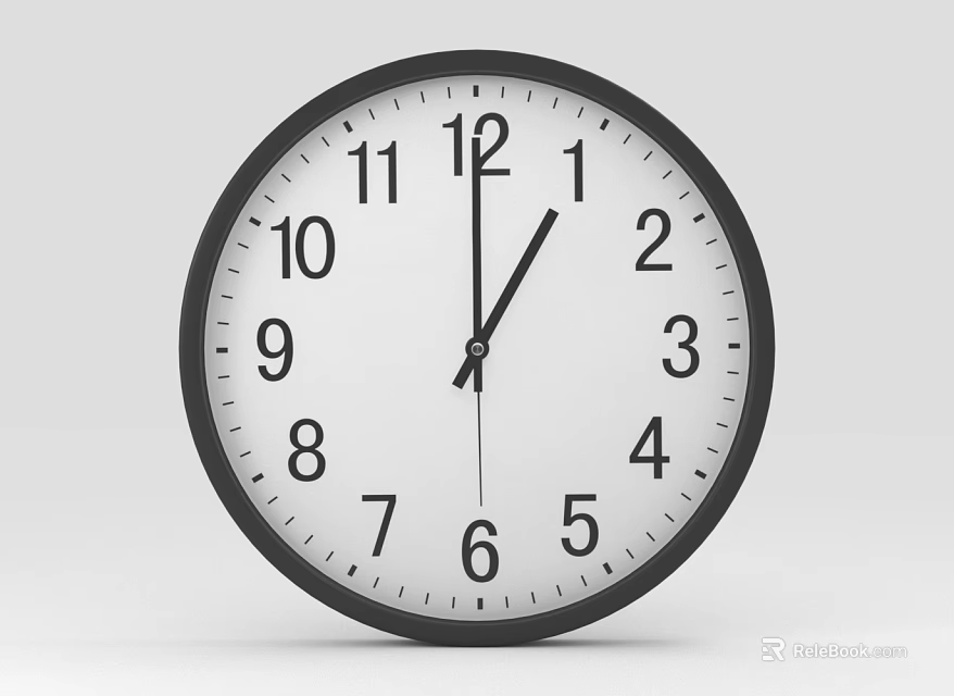 Round Black Frame Wall Clock With White Dial And Arabic Numerals 3d model