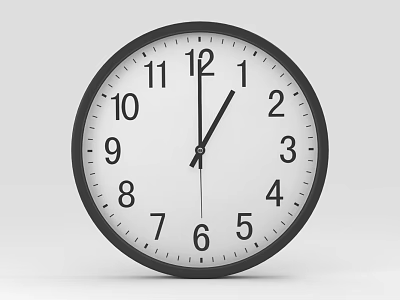 Round Black Frame Wall Clock With White Dial And Arabic Numerals 3d model