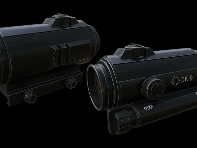 Black Tactical Weapon Scopes With DK9 OVRD Models And Mounting Components 3d model
