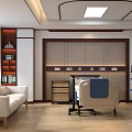 Elegant Modern Hospital Ward Interior With Medical Bed Sofa Shelves And White Wooden Tones