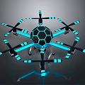 Futuristic Drone Model with Multiple Propellers Blue Glowing Strips and Hexagonal Main Body 3d model