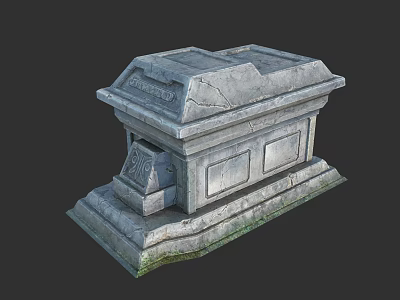 Ancient Stone Coffin With Carved Details Cracked Surface And Weathered Base 3d model