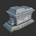 Ancient Stone Coffin With Carved Details Cracked Surface And Weathered Base