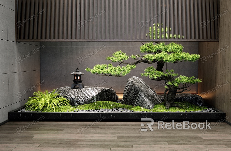 New Chinese style interior landscape landscape landscape stone patio interior landscape welcome pine courtyard sketch plant landscape moss model