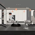 Modern Living Room Interior With White Sofa Black Coffee Table Floor Lamp And Decorative Artwork