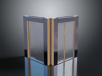 Modern L shaped Reception Desk With Glass Panels And Gold Metal Frame 3d model