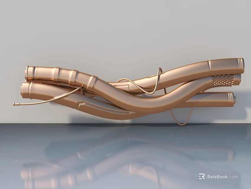 Copper Colored Hinged Door with Bamboo Joint Design Mounted on Light Wall and Bottom Reflection 3d model 