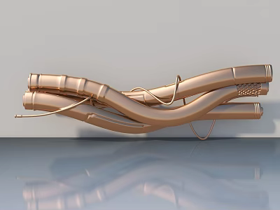 Copper Colored Hinged Door with Bamboo Joint Design Mounted on Light Wall and Bottom Reflection 3d model