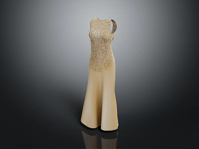 Elegant Champagne Sequined Sleeveless Evening Gown For Formal Events 3d model
