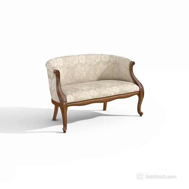 Classic Multi Person Sofa With Floral Pattern Upholstery And Wooden Frame 3d model