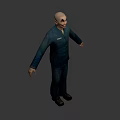 3D Model Of Bald Man With Exaggerated Grin In Dark Coat And Badge
