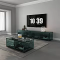 Modern Living Room Glass TV Stand With Wall Mounted TV And Glass Coffee Table